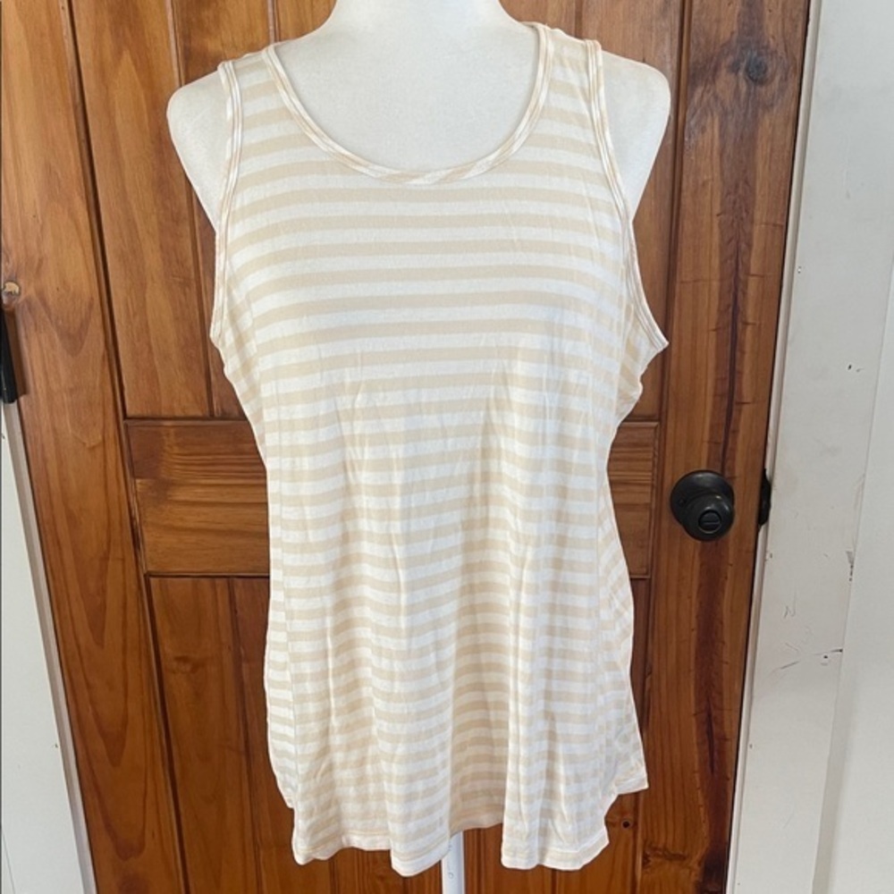 Cabi Comeback Striped Tank large Beige White Racerback Cotton